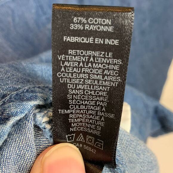 Express | Medium | Sleeveless Denim Blue Chambray Romper Button Down Tie Waist - Picture 6 of 7